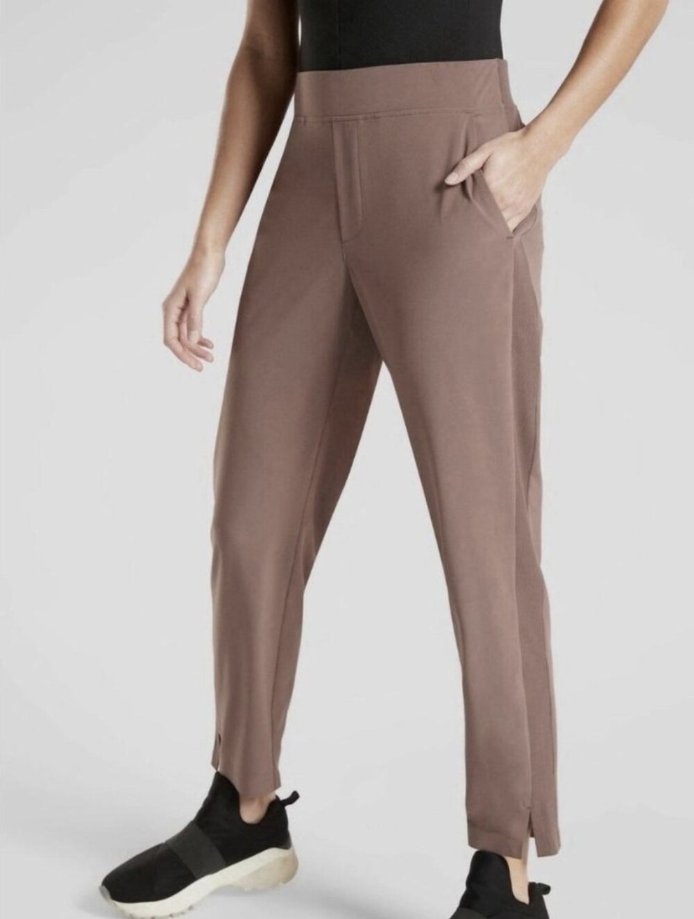 Athleta Brooklyn Ankle Pant Pull On Side Ribbed Brown Athleisure Size 6